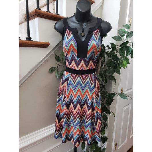 En Focus Studio Women's Multicolor Chevron Sleeveless Knee Length Dress Size 6