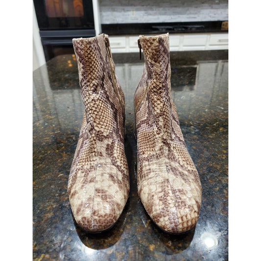 Chinese Laundry Womens Davinna Taupe Ankle Boots Shoes Medium Faux Snake US 7