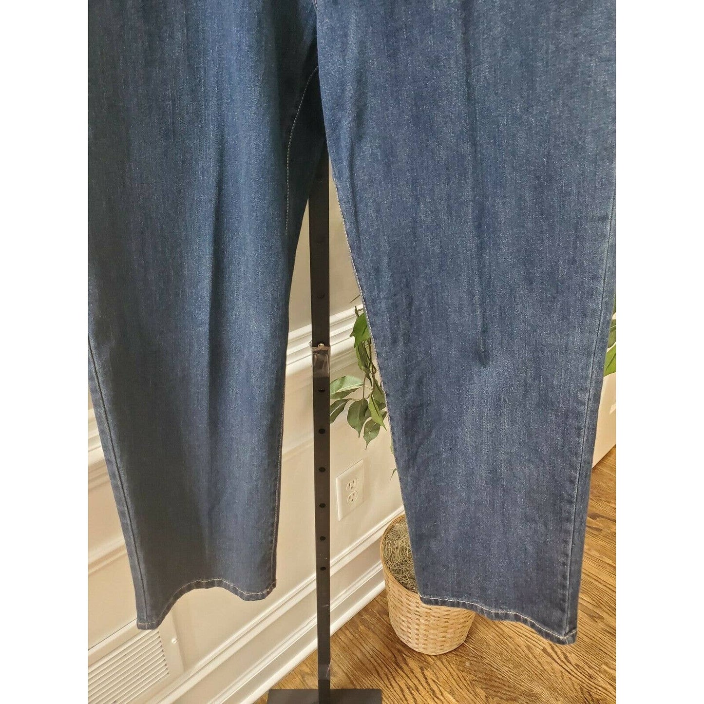 Slimmer Classic Women's Denim Blue Cotton Mid Rise Straight Leg Jeans Pants 16W