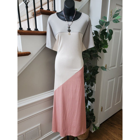 Shein Curve Multicolor Colorblock Round Neck Short Sleeve Long Maxi Dress 2XL