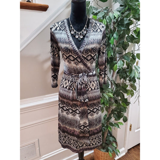 Pink Blush Multicolor Polyester V-Neck 3/4 Sleeve Tie Waist Dress Size M