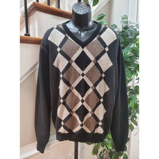 Empra Men's Black 100% Acrylic Long Sleeve V-Neck Pullover Knit Sweater Size 2XL