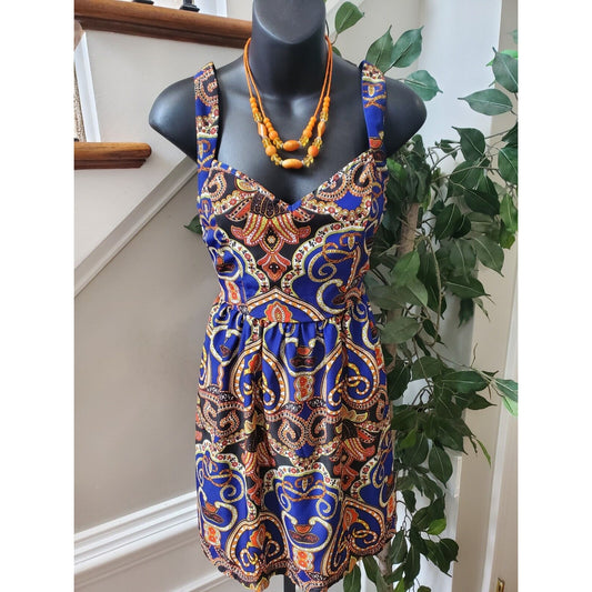 Peach Roya Womens Blue Polyester Sweetheart Neck Sleeveless Knee Length Dress S