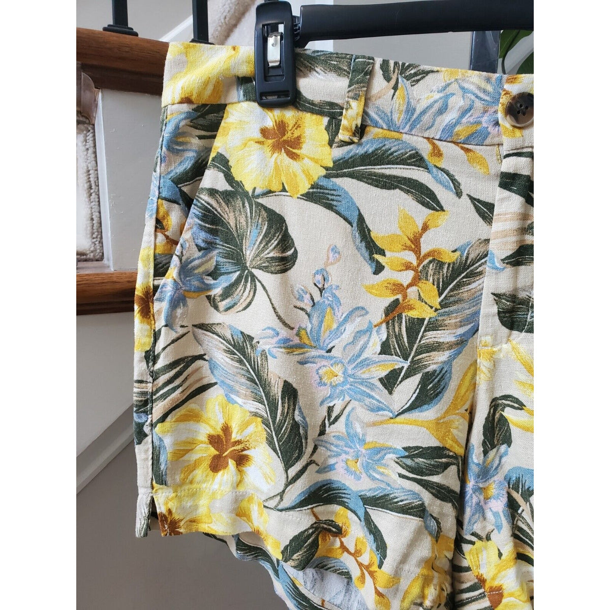 Old Navy Womens Beige Floral Linen Summer Outdoor Casual Beach Shorts Size 10