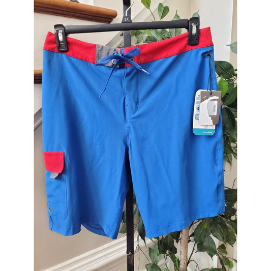 Just Keep Livin Men Blue Polyester Solid Logo Print Pull On Swimwear Shorts 30
