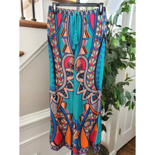 Flying Tomato Women's Multicolor 100% Rayon Mid Rise Wide Leg Pant Size Small