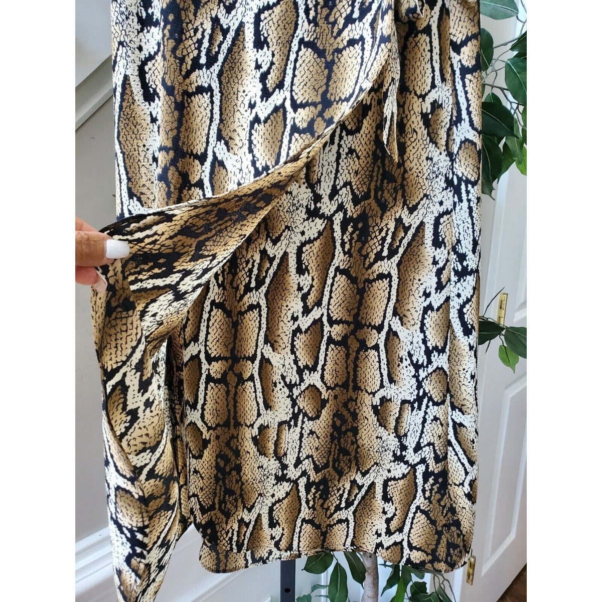 Como Vintage Brown Snakeskin Print Polyester A-Line Drawstring Long Skirt Size S