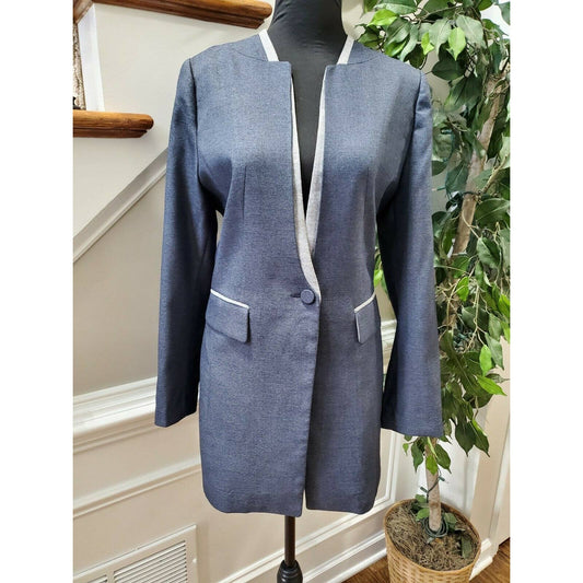 Blue Women's 100% Polyester Long Sleeve Fitted Orchid Chambray Blazer Size XL