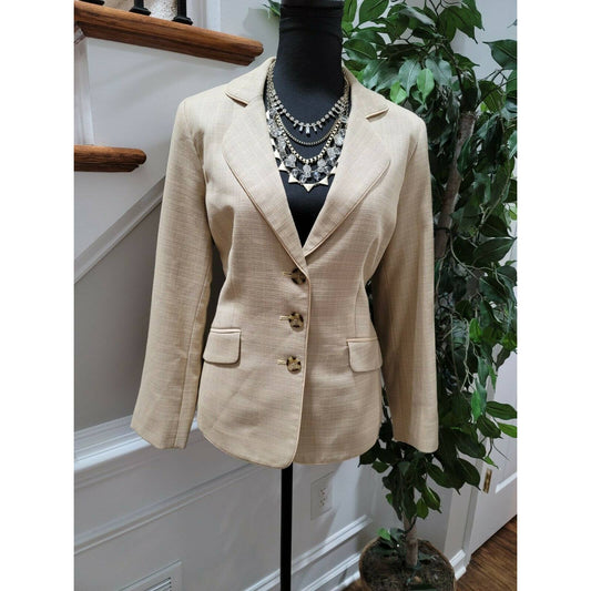 Pendleton Women's Beige Wool Single Breasted Three Buttons Fitted Blazer Size 10