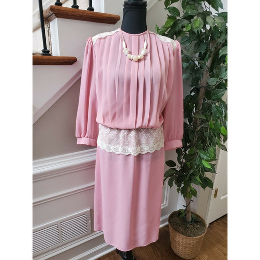 Vintage Monica Richards Women's Pink Polyester Long Sleeve Knee Length Dress
