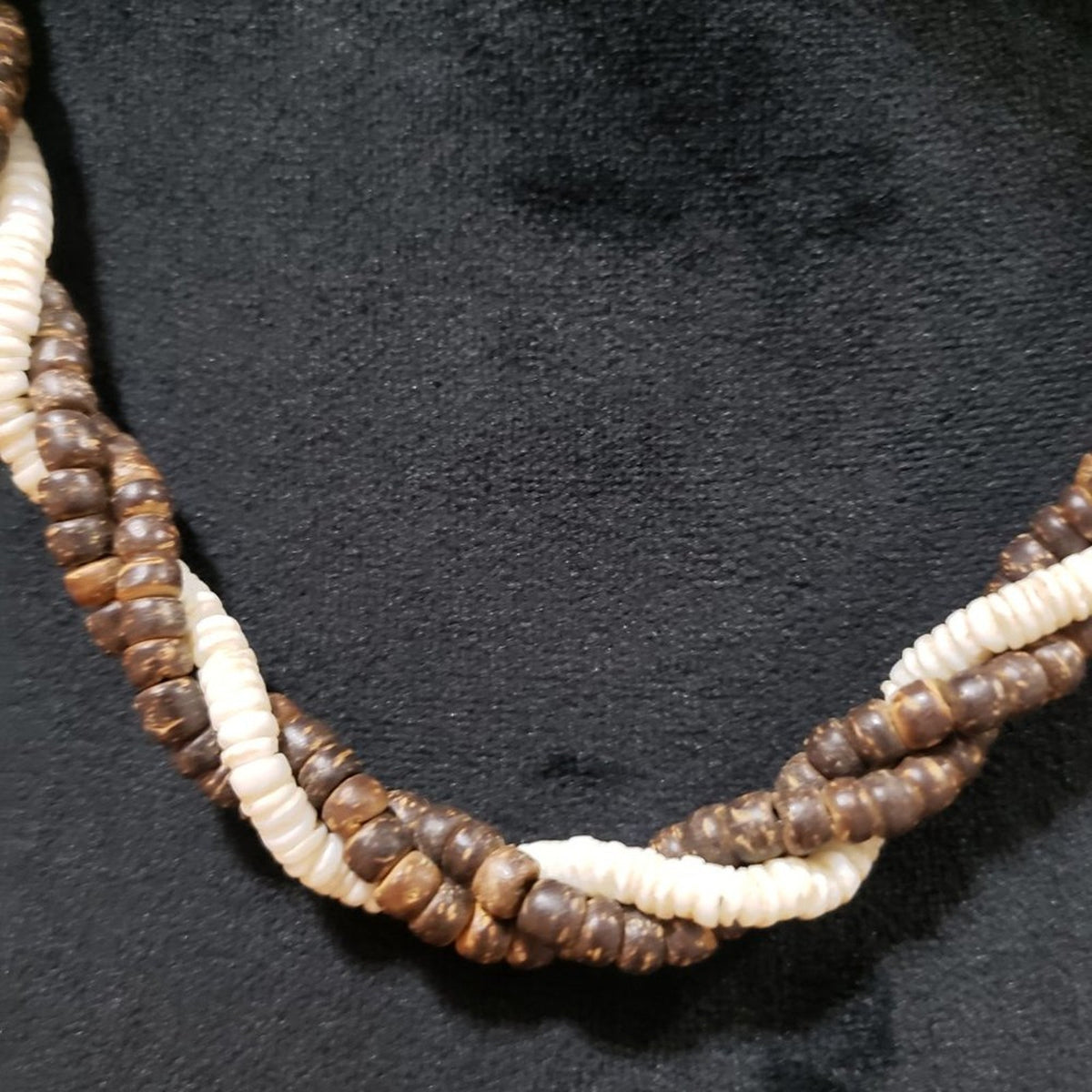 Womens Fashion Wooden & Glass Beaded Braided Collar Necklace with Magnetic Clasp