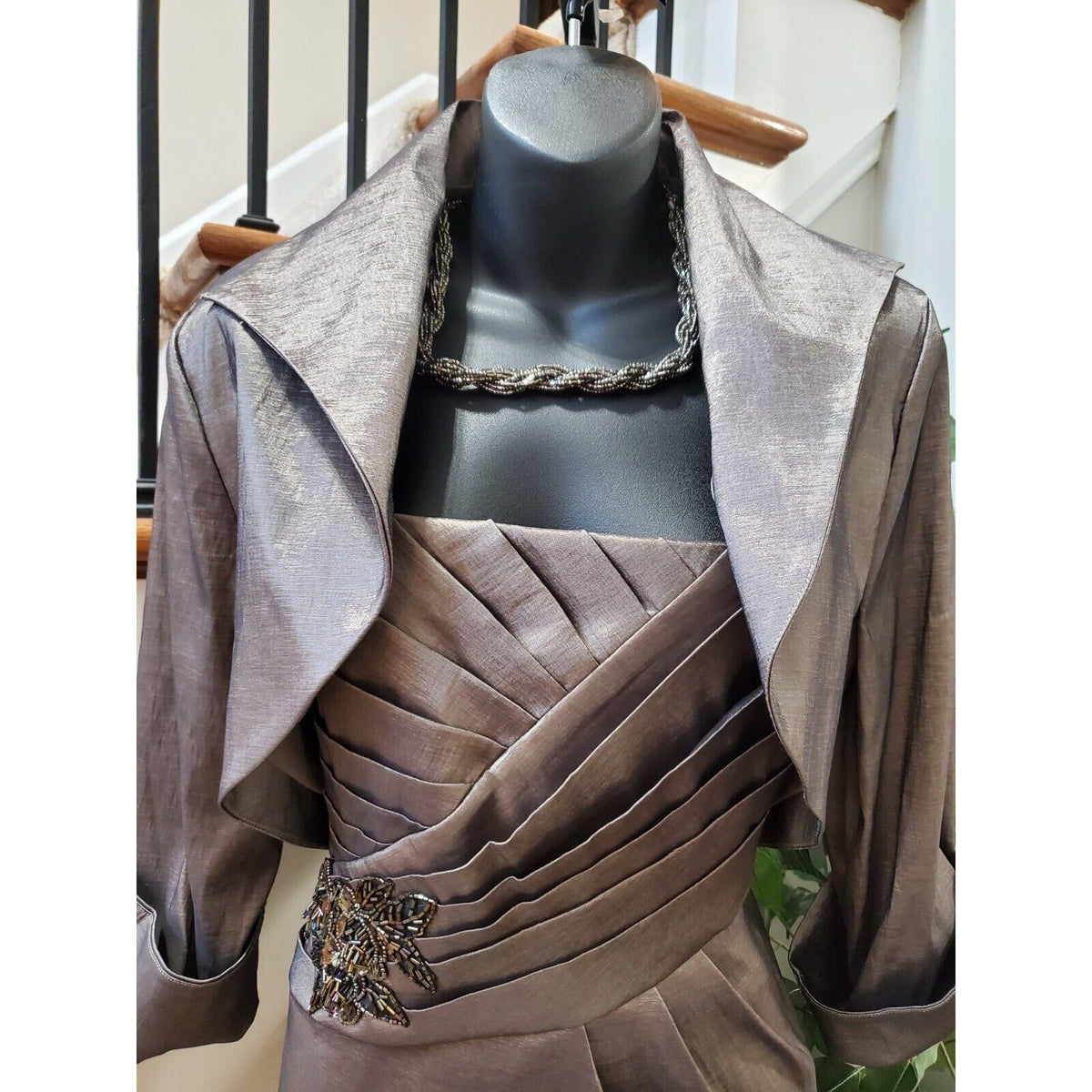 Jessica Howard Taupe Polyester Special Occasion Dress & Jacket 2 Pc's Set 14
