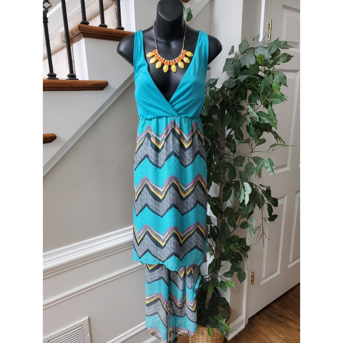No Boundaries Women's Blue Polyester V-Neck Sleeveless Long Maxi Dress Size XXL
