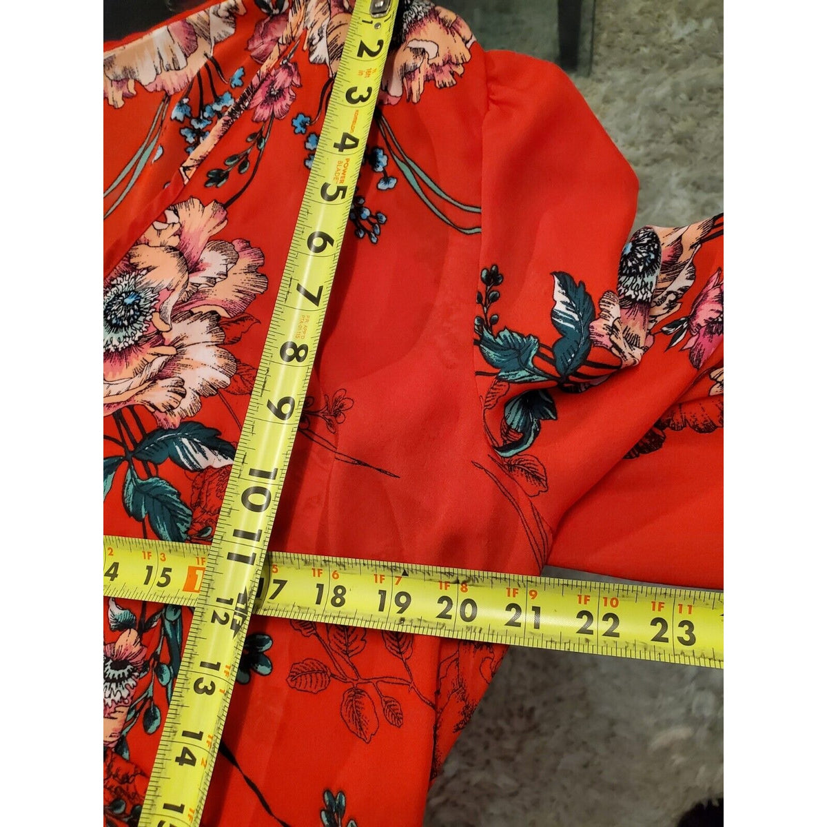 Haute Project Women Red Floral 100% Polyester V-Neck Long Sleeve Top Blouse XL
