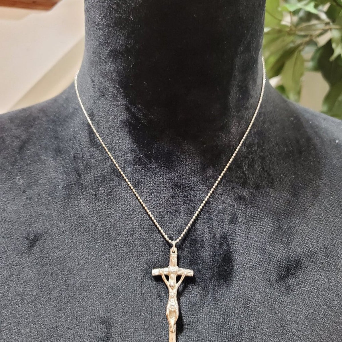 Womens Gold Tone Long Hanging Jesus Religious Cross Pendant Necklace