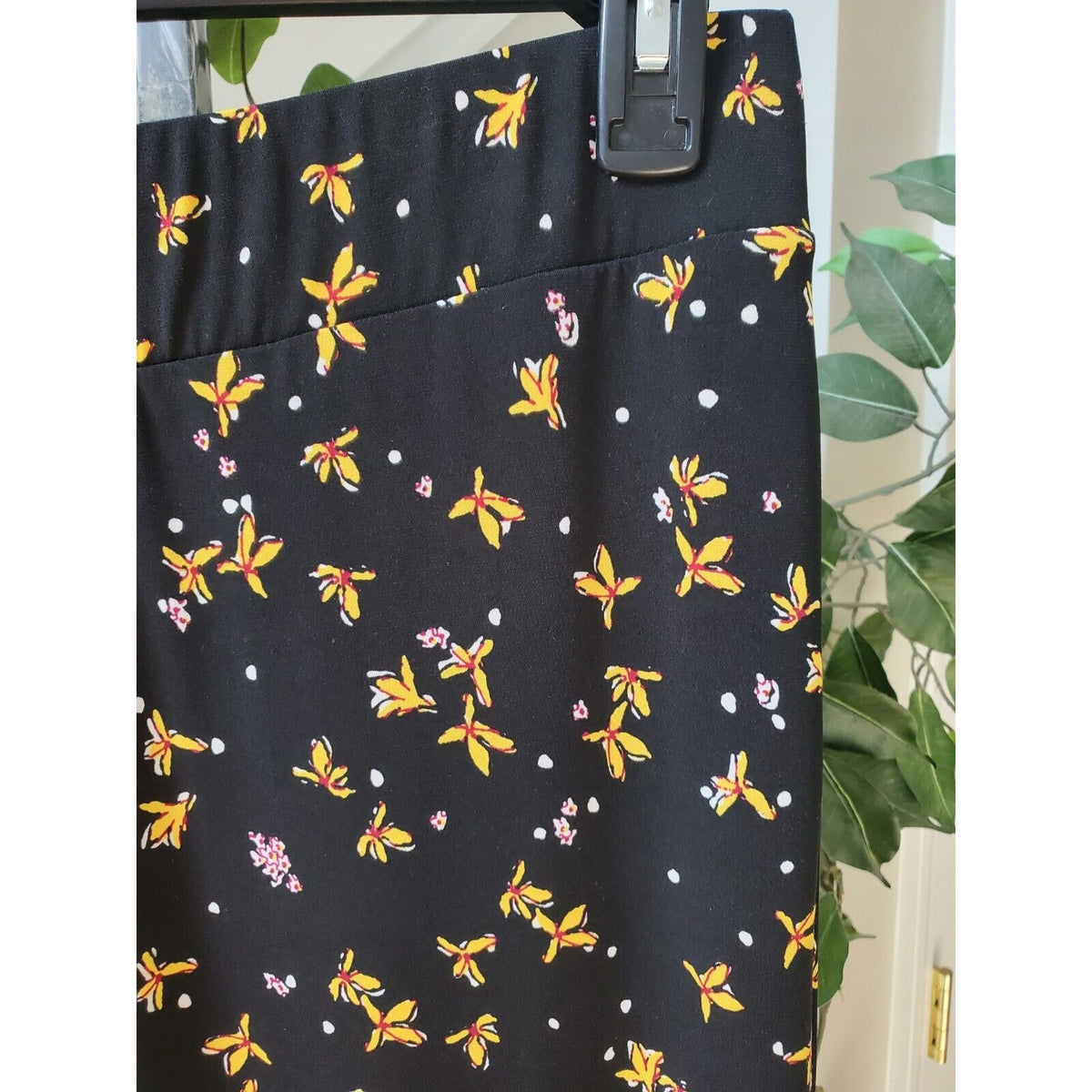 Grace Elements Womens Black Floral Polyester Casual Elastic Waist Pants Large