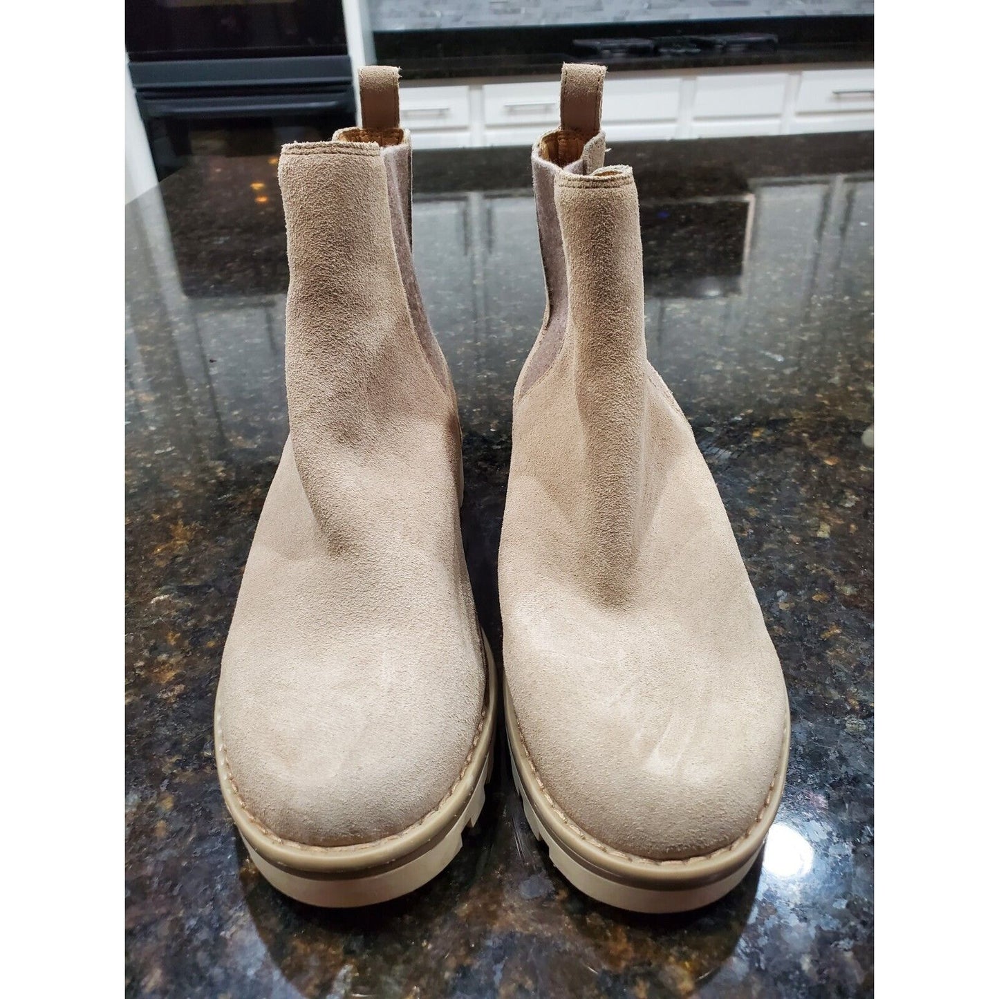 Crown Vintage Women Suede Leather Slip on Combat Fashion Boots Chelsea Size 6.5M