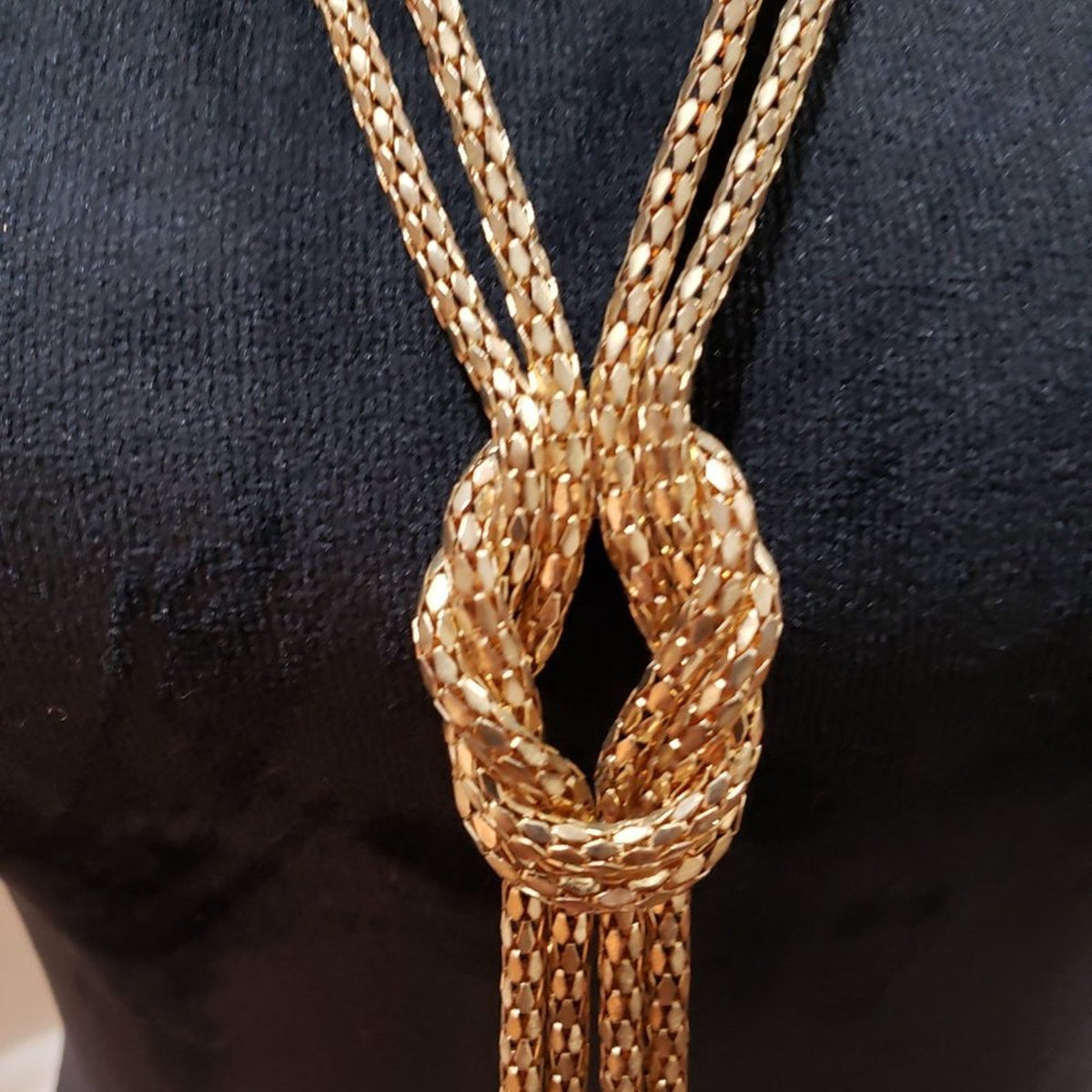 Womens Fashion Snake Chain Gold Tone Two Strand Knot Lariat Long Collar Necklace