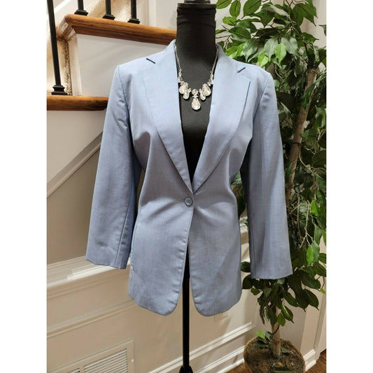 Pendleton Women's Sky Blue Wool Single Breasted One Button Fitted Blazer Size 10