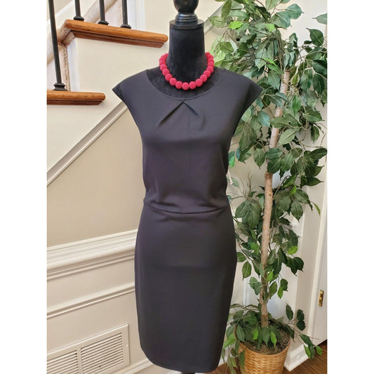 Merona Women Black Solid Polyester Sleeveless Round Neck Knee Length Dress Large
