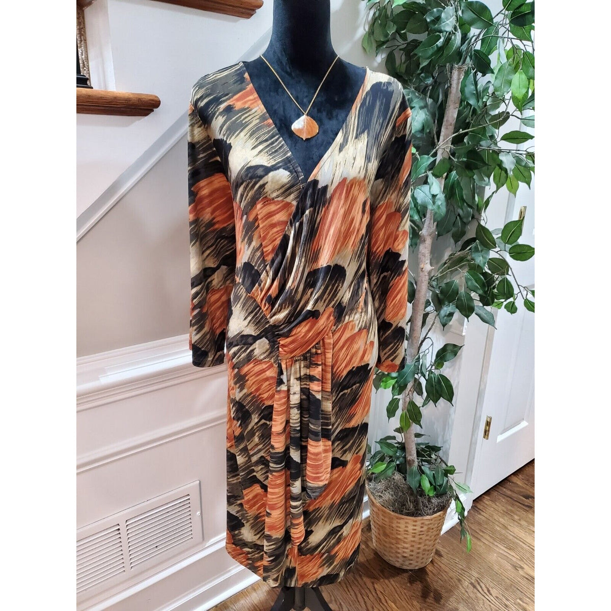 Lane Bryant Women's Multicolor Polyester V-Neck Long Sleeve Knee Length Dress 28