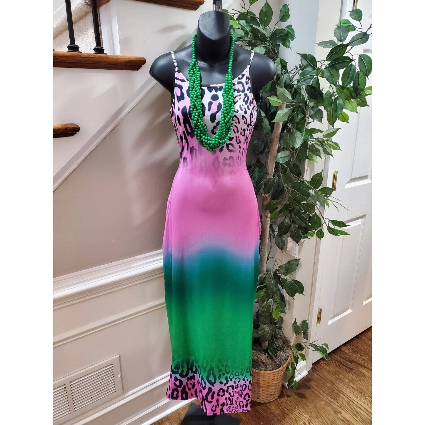 Multicolor Pockets Polyester Round Neck Sleeveless Long Maxi Dress Size Small