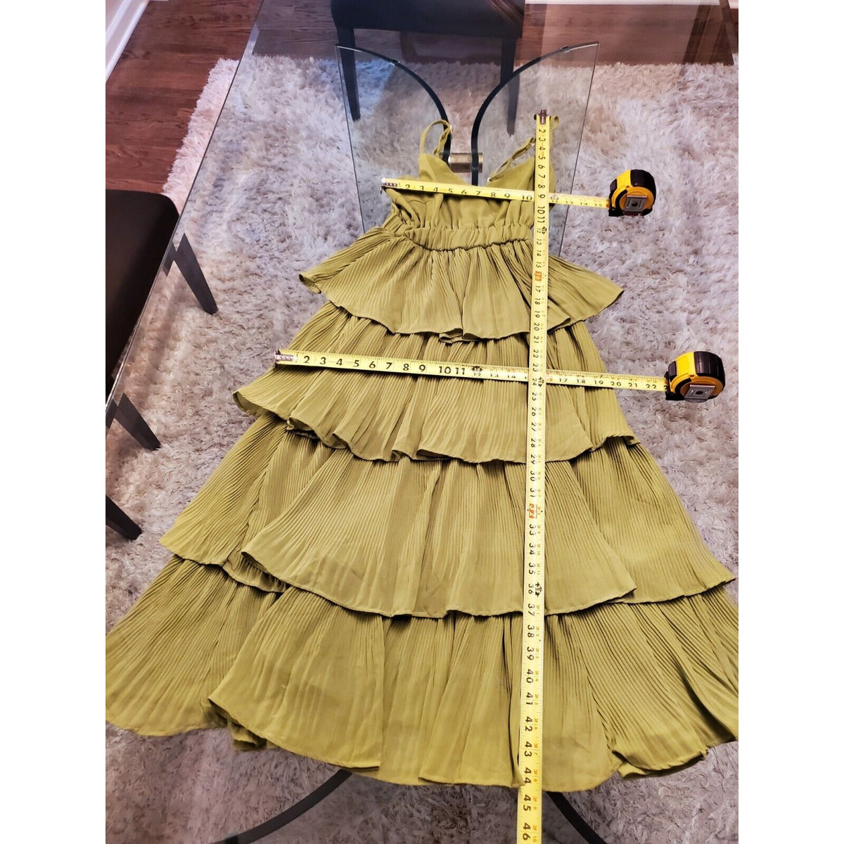 Women Sleeveless Pleated Layered Ruffled Summer Beach V-Neck Long Tiered Dress S