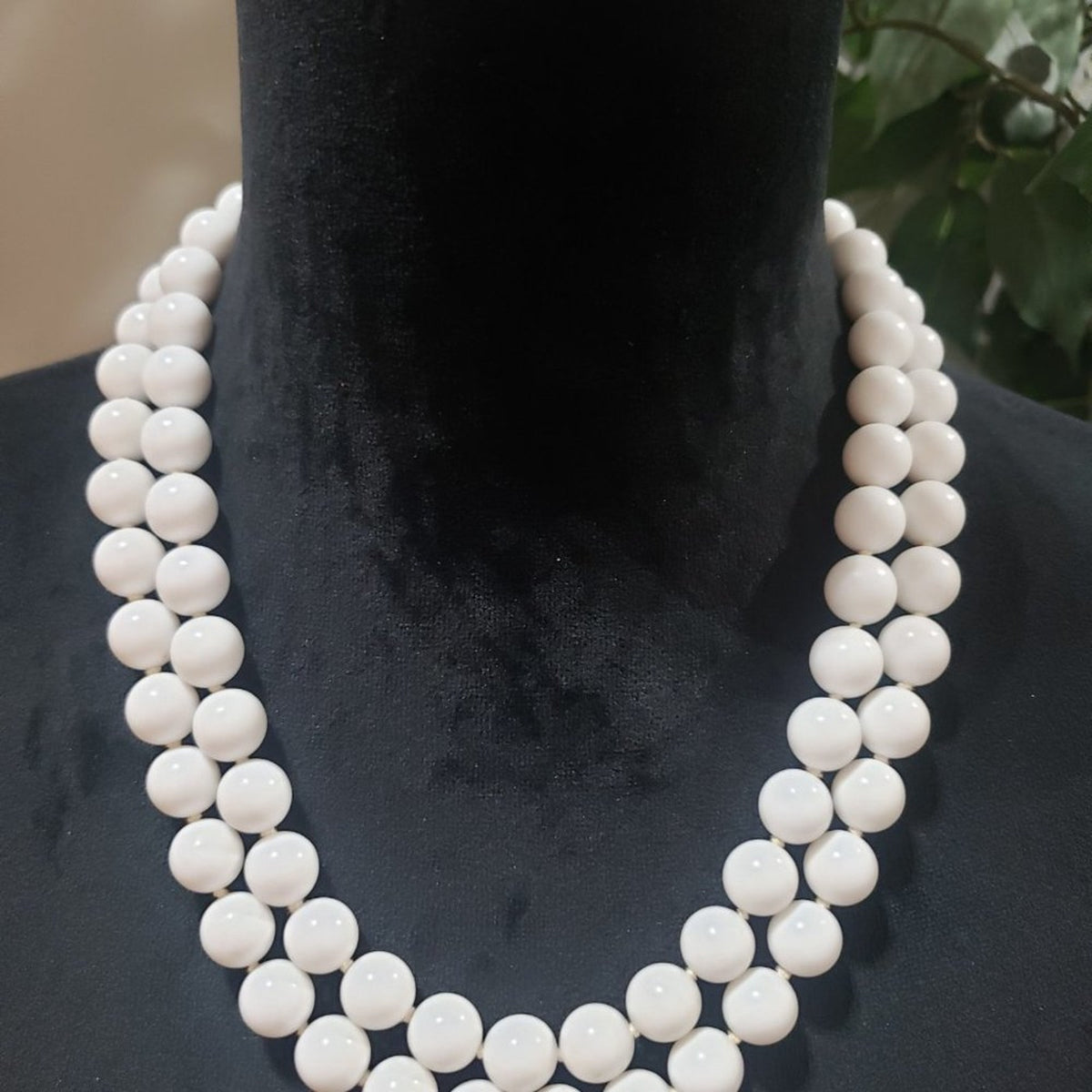 Womens Fashion White Double Strand Round Beaded Necklace with Lobster Clasp