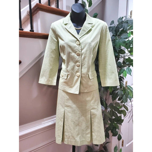 Tracy Evans Women's Green Cotton Single Breasted Blazer & Skirt 2 Pc's Suit 10