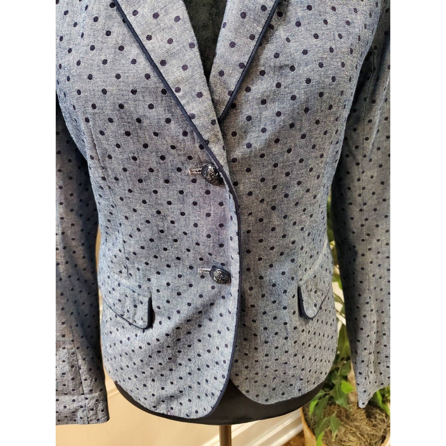 Gap Women's Gray 100% Cotton Long Sleeve Single Breasted Blazer Fitted Size 4