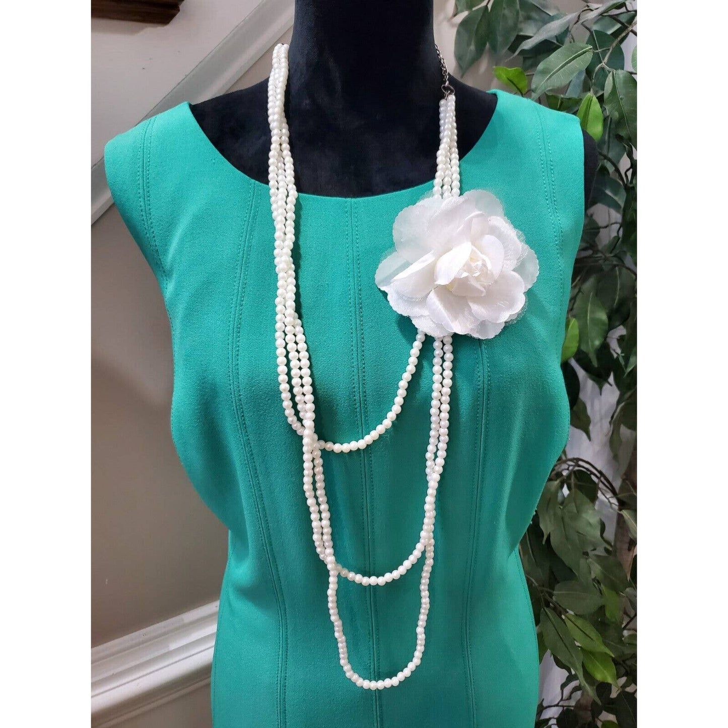 Jones New York Women Blue Polyester Round Neck Sleeveless Knee Length Dress 14W