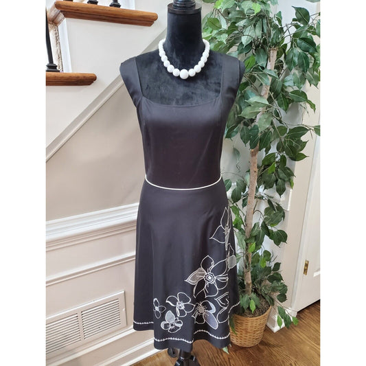 Scarlett Women's Black Floral Cotton Square Neck Sleeveless Knee Length Dress 14
