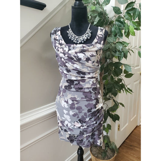 Express Women's Gray Floral Polyester Square Neck Sleeveless Knee Length Dress 6