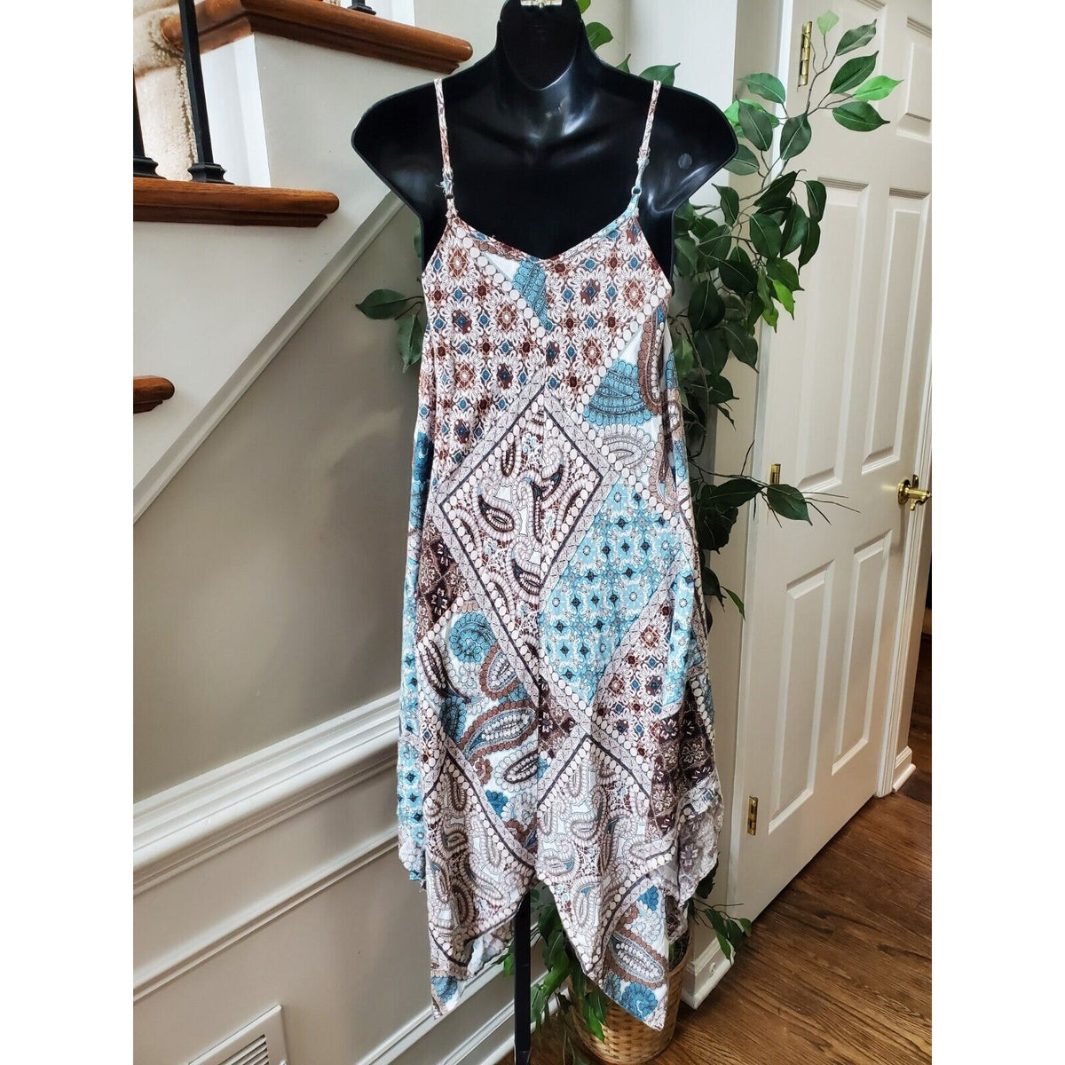Altar's State Women Paisley Polyester Scoop Neck Sleeveless Knee Length Dress XS