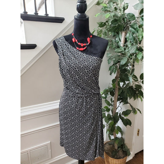Banana Republic Womens Polyester One Shoulder Off Sleeveless Knee Length Dress 8