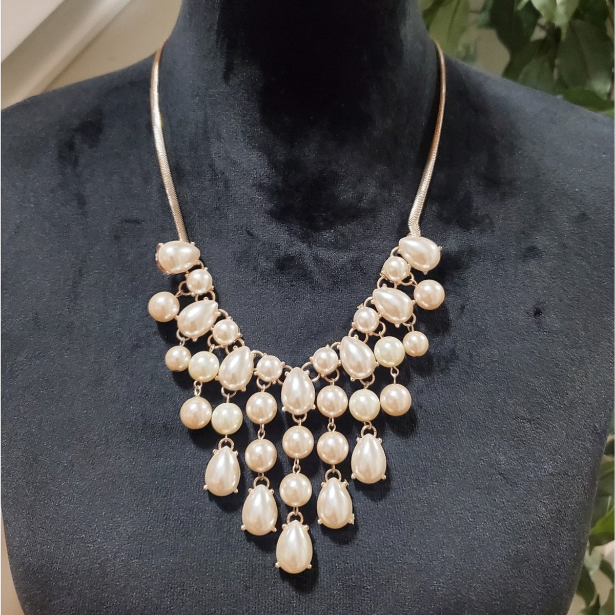Vintage Gold Tone and White Stone Statement Necklace