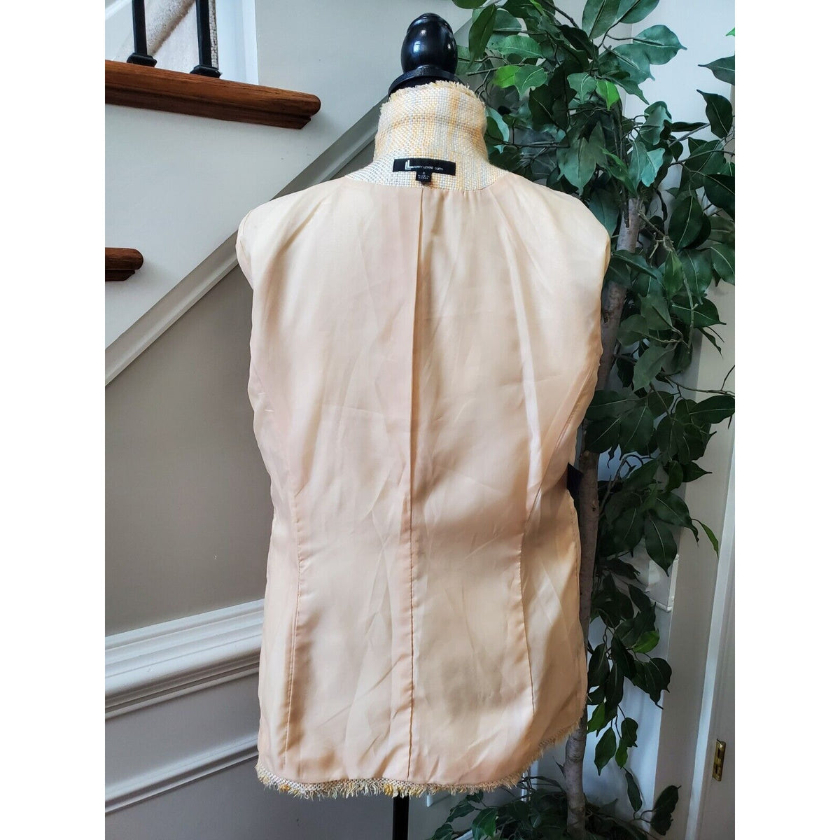 Larry Levine Yellow Long Sleeve Fringe Detailed Single Breasted Coat Size 8