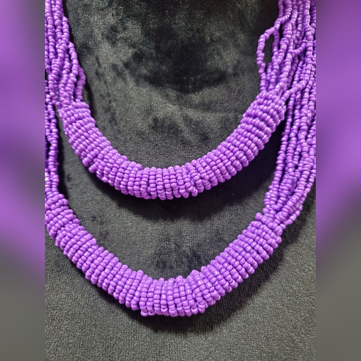 Double Purple Bead Seed Necklace