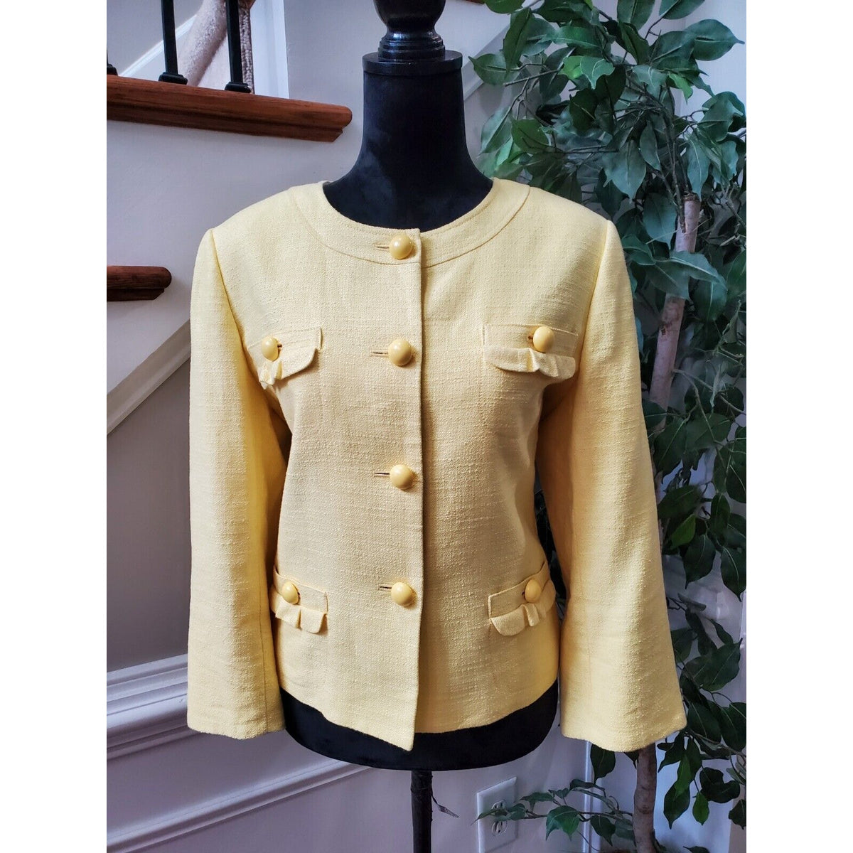 Talbots Women's Yellow Cotton Long Sleeve Casual Button Front Jacket Blazer 14P