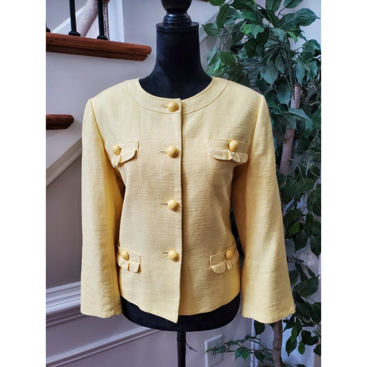 Talbots Women's Yellow Cotton Long Sleeve Casual Button Front Jacket Blazer 14P