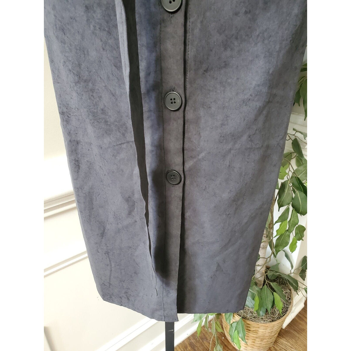 Noblemoon Womens Blk Polyester Long Sleeve Collared Button Down Shirt Jacket XL