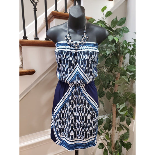 Express Women's Blue Multicolor Polyester Off The Shoulder Knee Length Dress XS