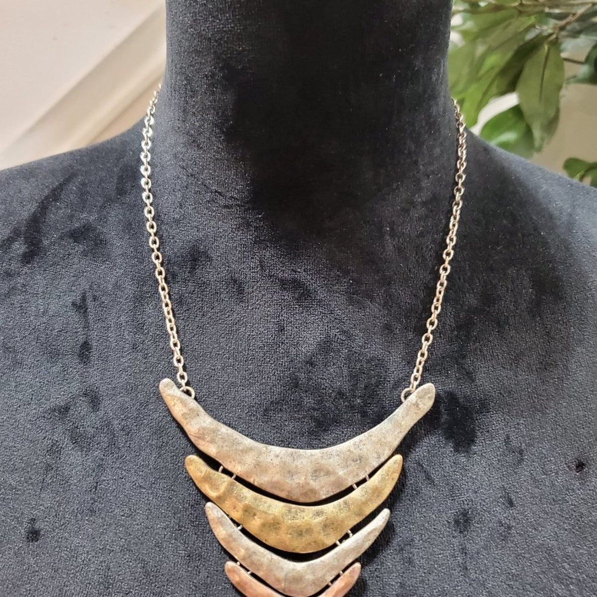Women's Gold Tone Triple Tier Chest Plate Fashion Jewelry Necklace