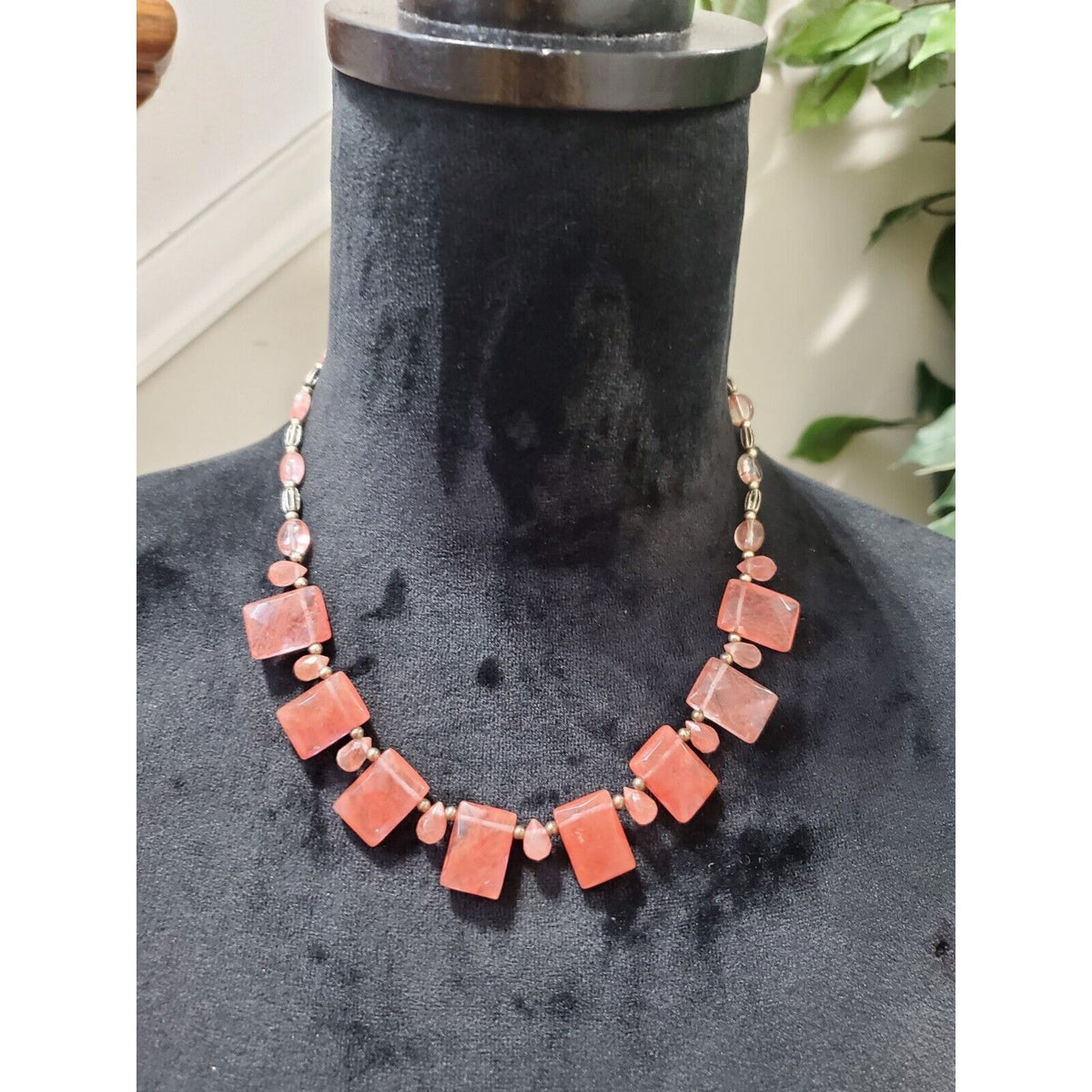 Women's Pink Quartz Rectangle Stylish Necklace