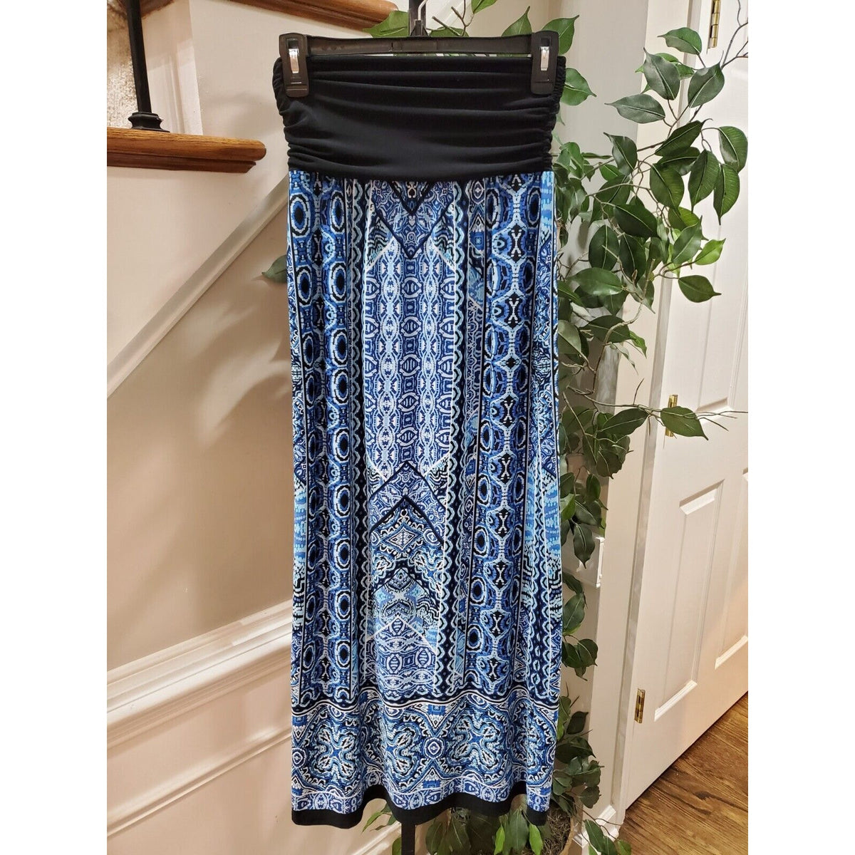 Apt.9 Womens Blue & Black Polyester Elastic Waist Band Casual Long Skirt Size S