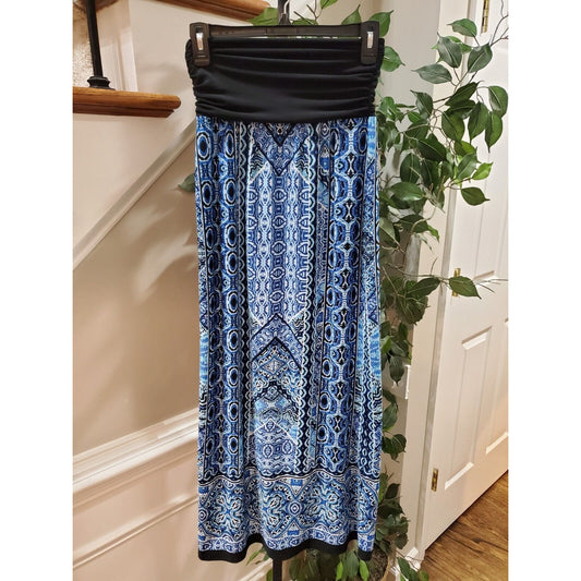 Apt.9 Womens Blue & Black Polyester Elastic Waist Band Casual Long Skirt Size S