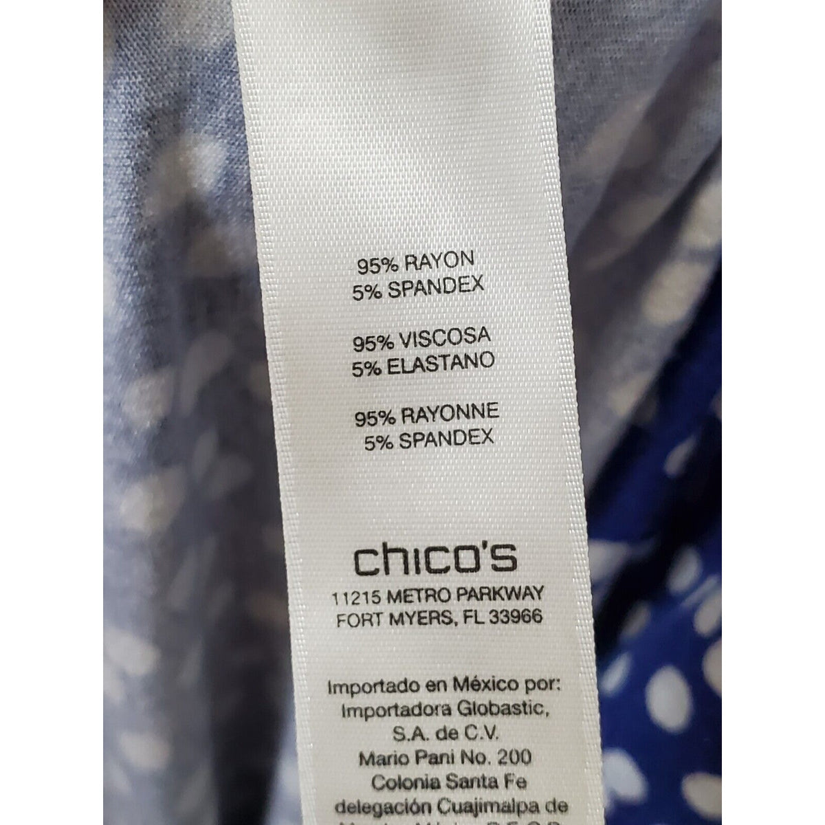 Chico's Blue Polka Dot Rayon Round Neck Long Sleeve Casual Top Blouse (3) XL