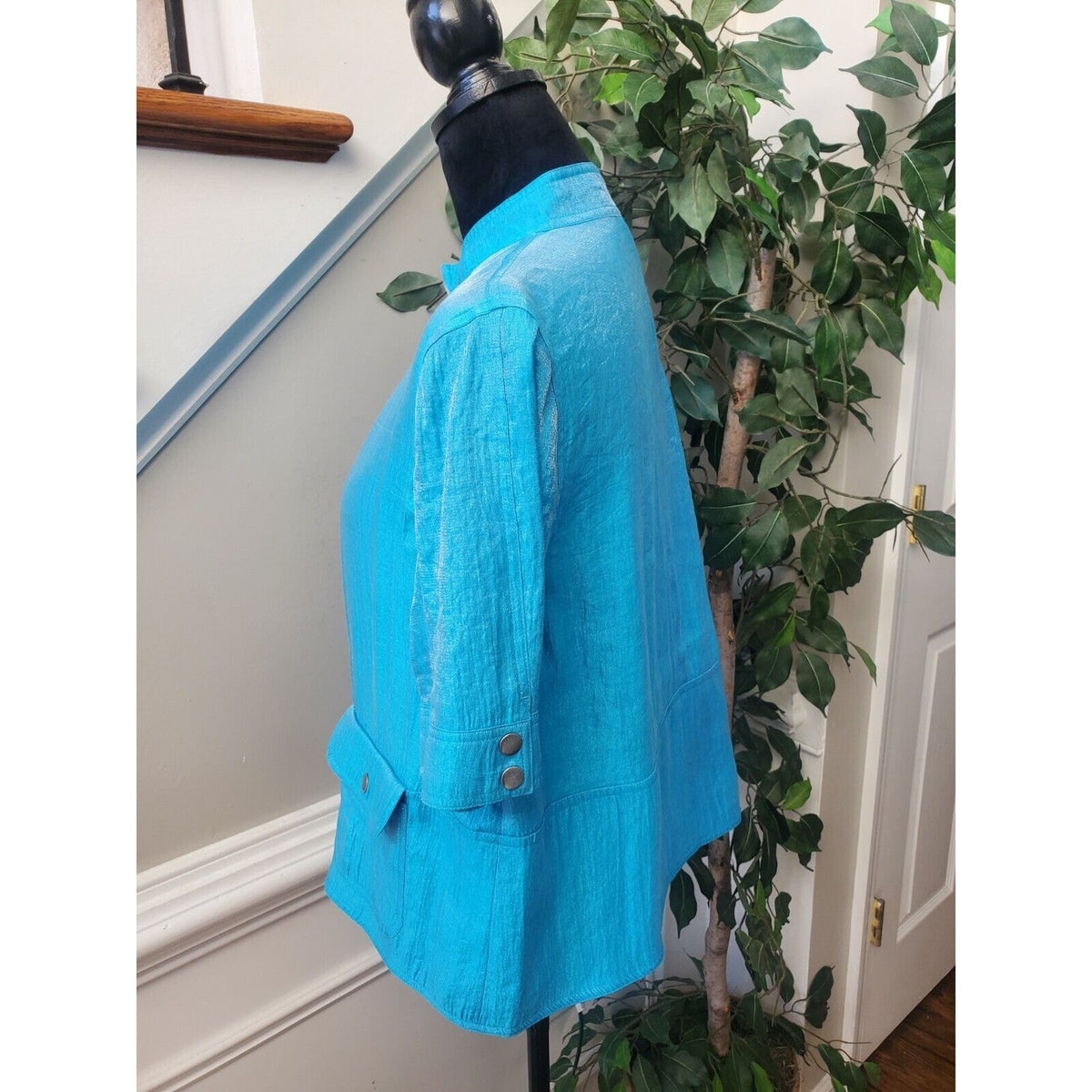 Ruby Rd. Women's Blue Solid Rayon 3/4 Sleeve Full Zipper Blazer Jacket Size 10