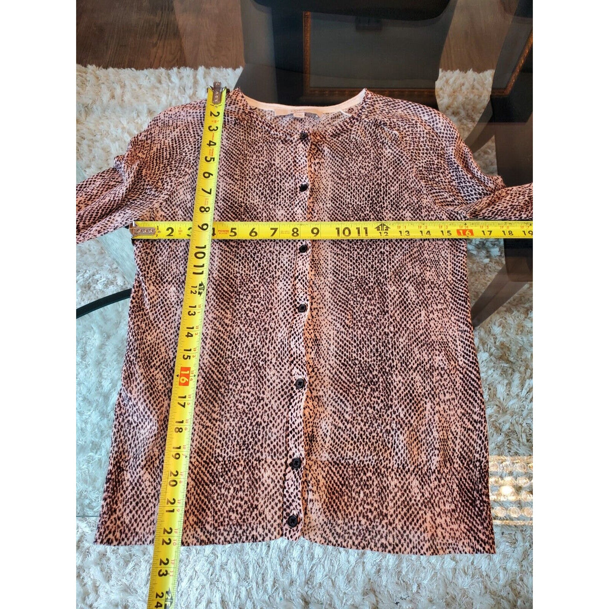 Loft Women Animal Print Beige & Black Ramie Long Sleeve Button Front Cardigan XS