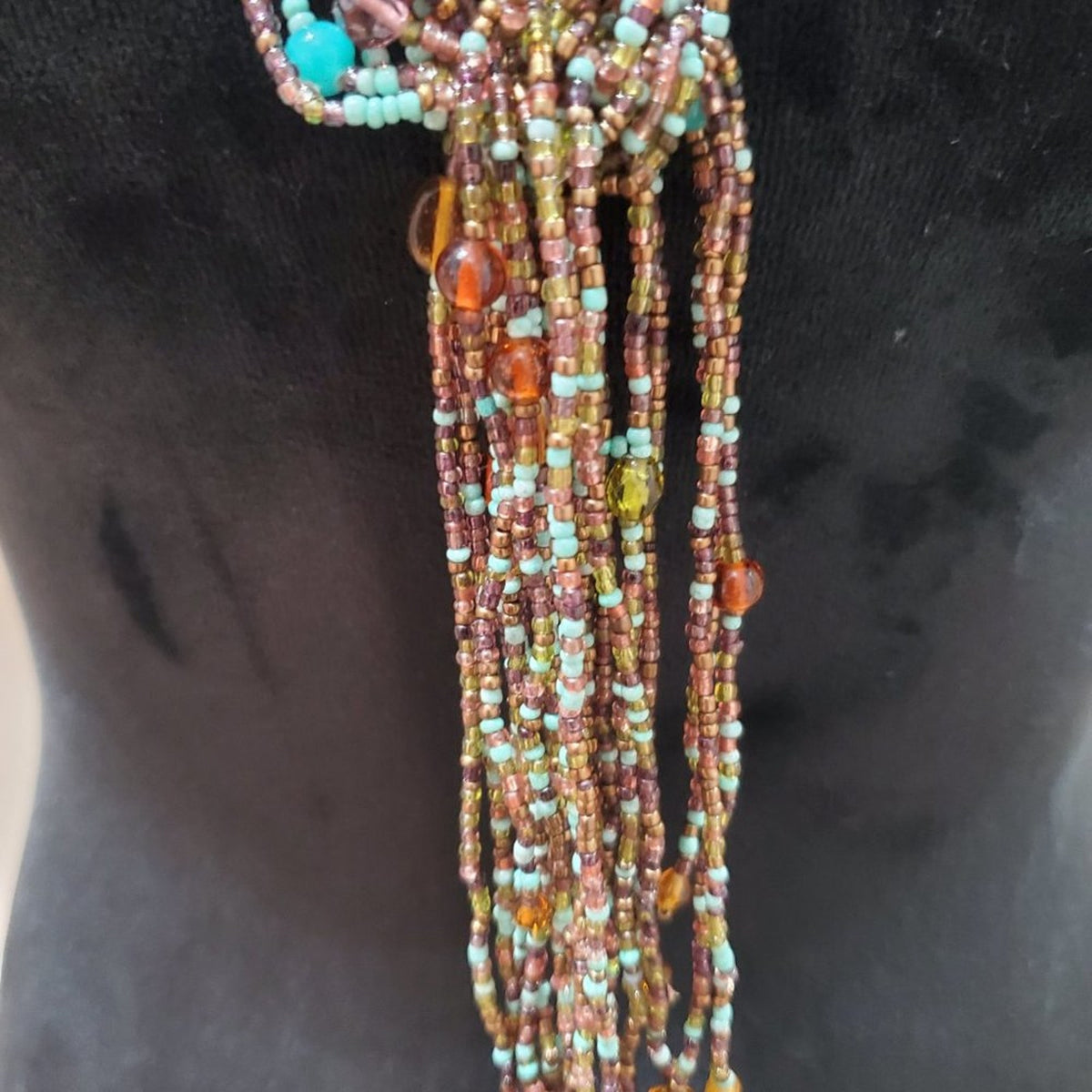 Women's Brown & Blue Multilayer Round Beaded Jewelry Necklace